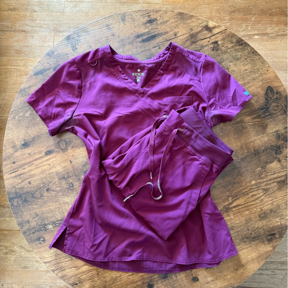 Med Couture Wine Scrub Top and Pants Set